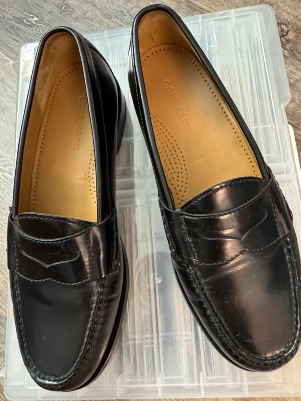 Cole Haan Men’s Black Leather Penny Loafers with Tan Insole